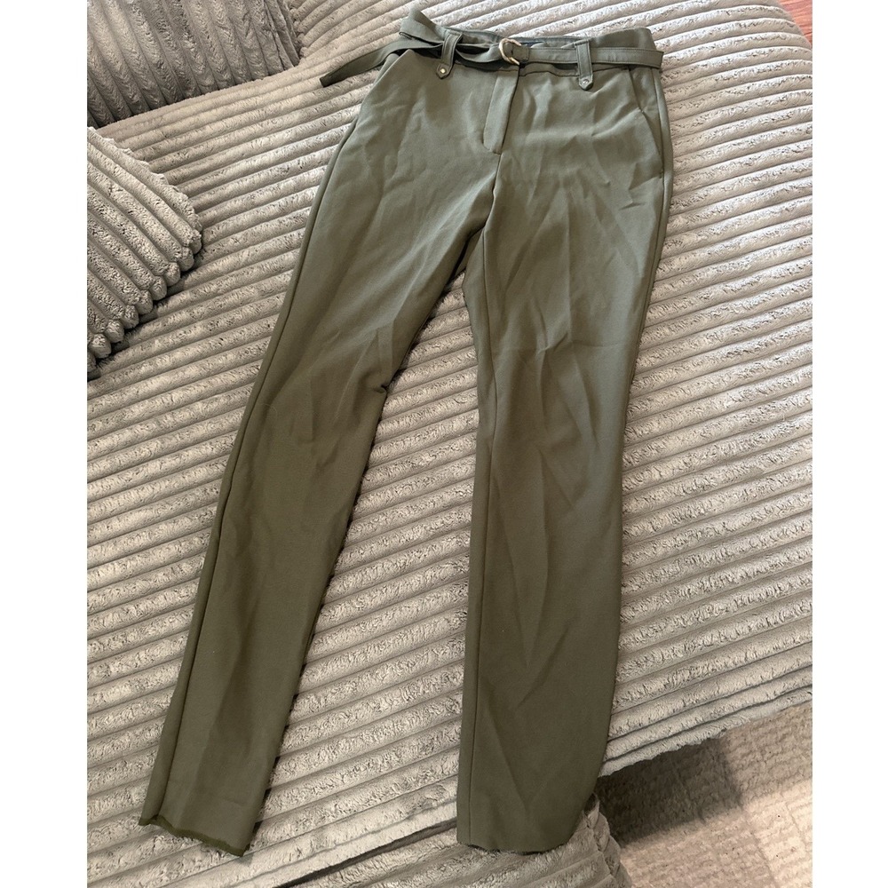 Express Pants Womens 4R Green Belt Waist Stretch Skinny Hi Rise Office Academia